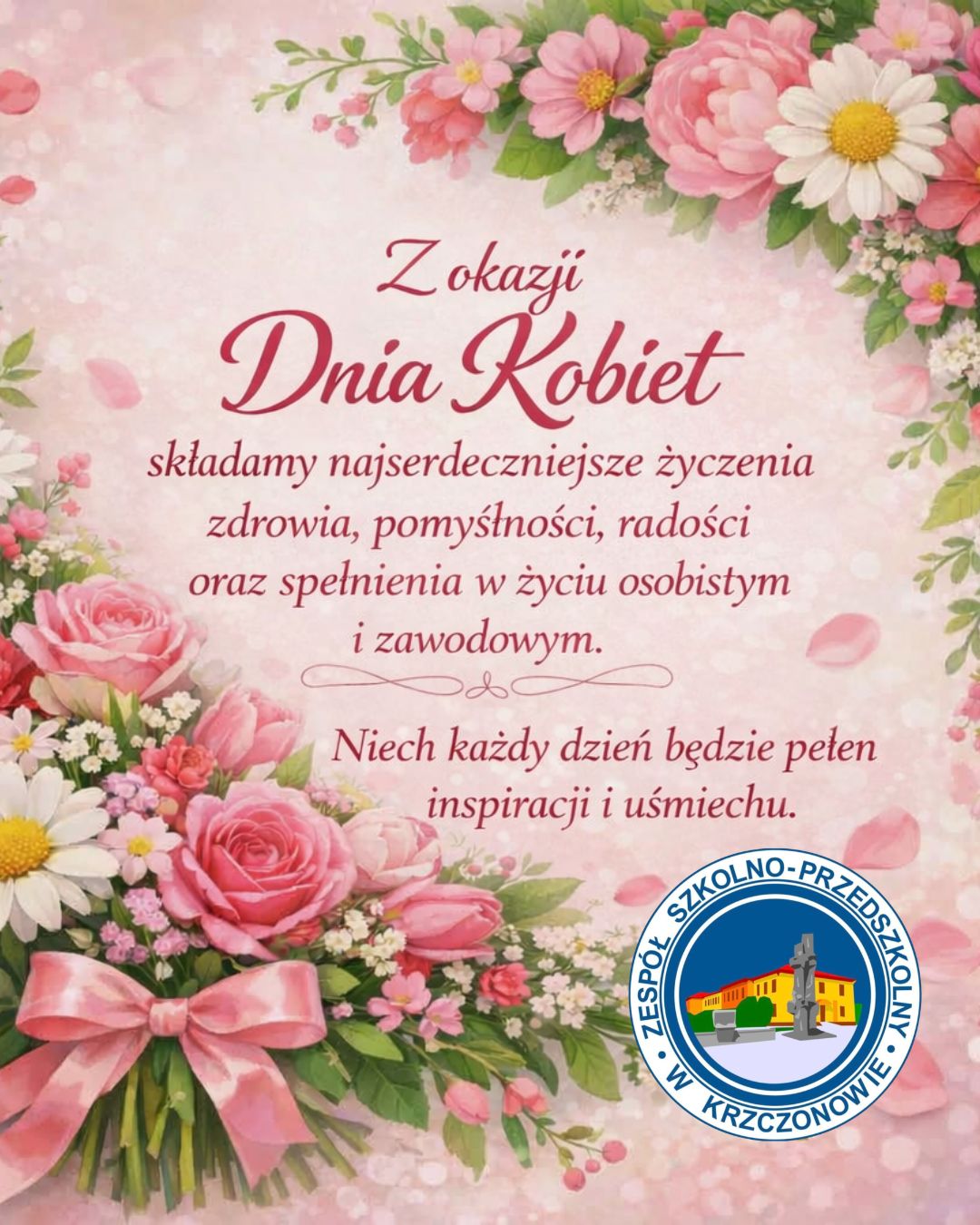 Życzenia z okazji dnia kobiet na kwiatowym tle