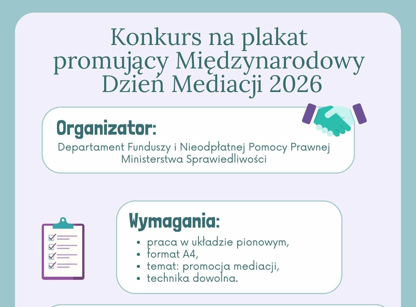 Konkurs na plakat promujący Międzynarodowy Dzień Mediacji 2026.