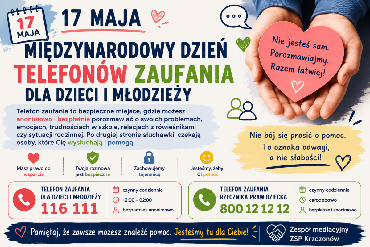 17 maja międzynarodowy dzień telefonów zaufania dl dzieci i młodzieży plakat.