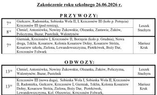 Harmonogram przywoz&oacute;w i odwoz&oacute;w
