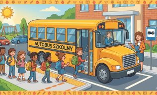 Uczniowie wsiadający do autobusu szkolnego