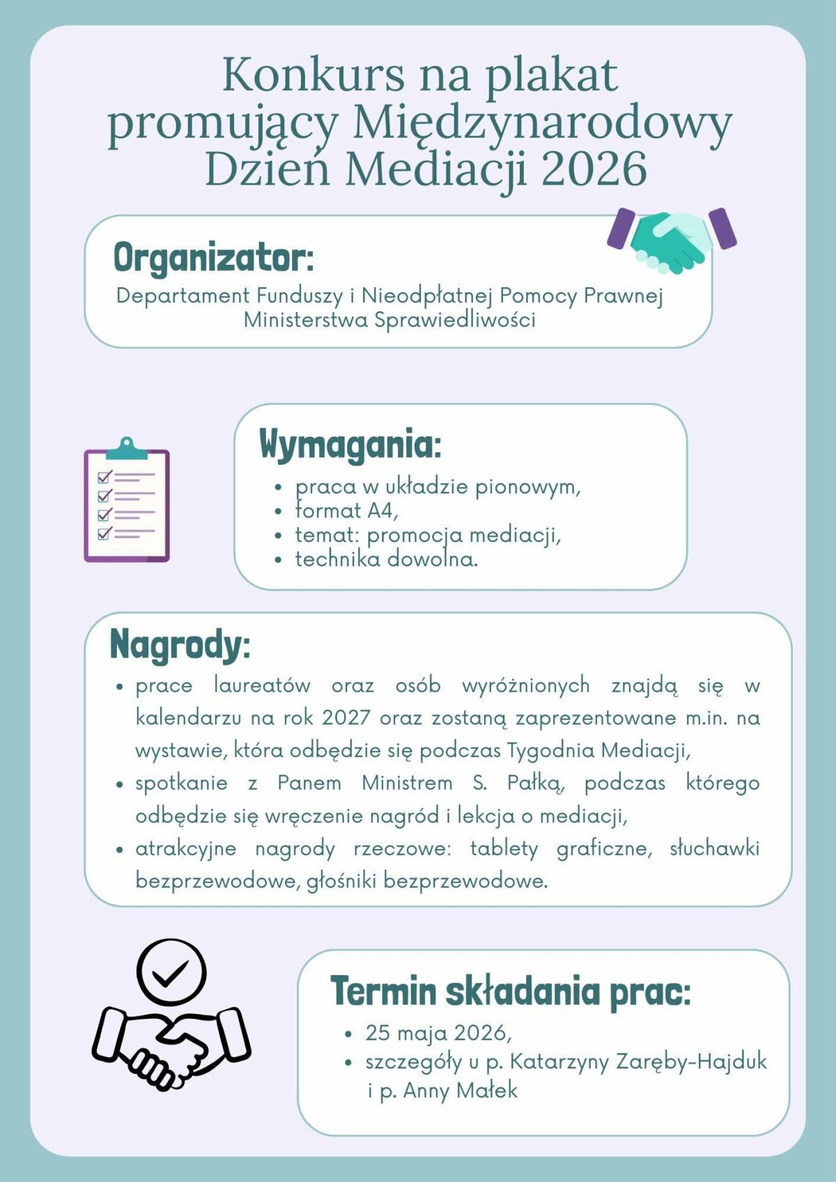 Konkurs na plakat promujący Międzynarodowy Dzień Mediacji 2026.